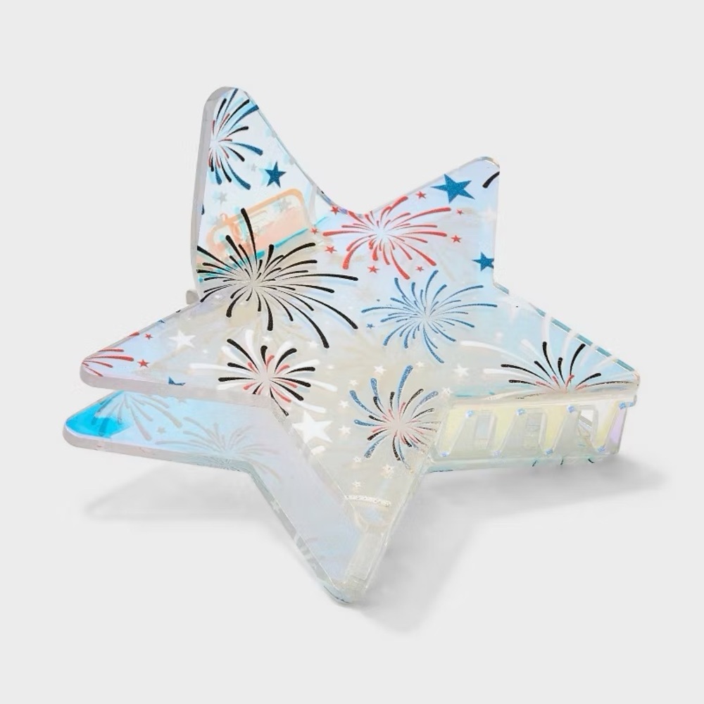 Americana Glitter Star Hair Claw Clip - Red/White/Blue nwt